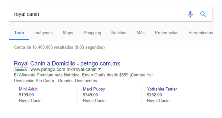 Ejemplo buen anuncio para distribuidor de marca en Google