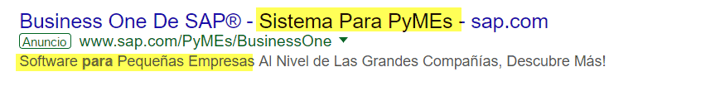 Ejemplo de anuncio de adwords segmentado